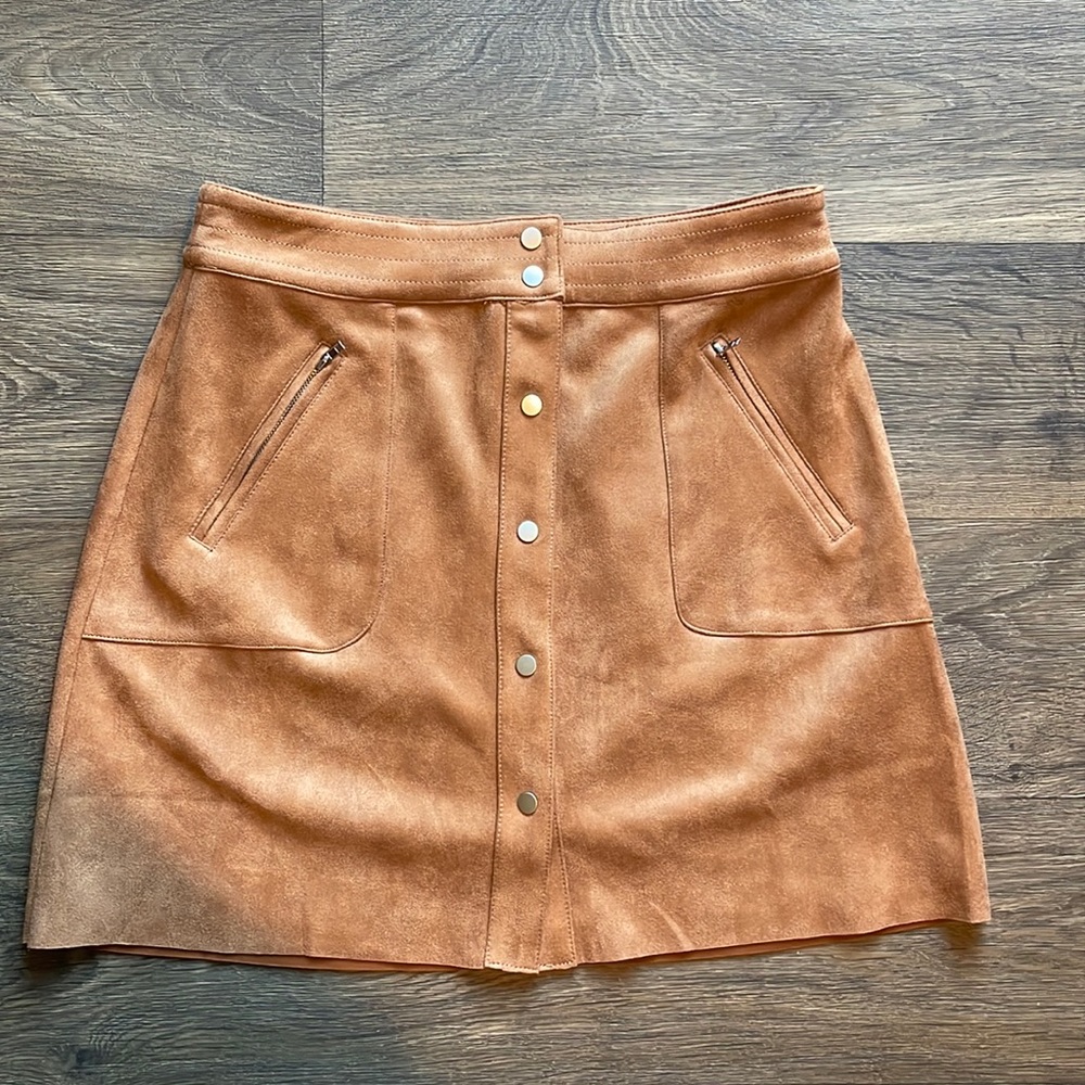 HYFVE- Faux Suede- Caramel Mini Skirt- Size Large